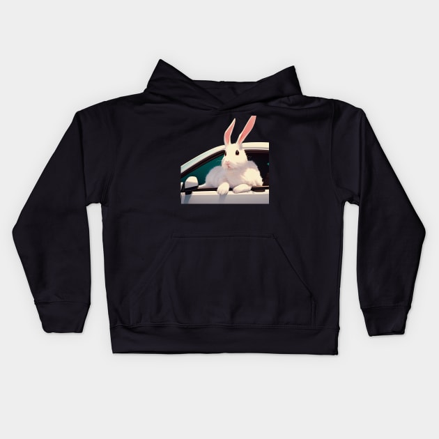 A Bunny Rabbit Feeling the Wind in a Car Kids Hoodie by BAYFAIRE